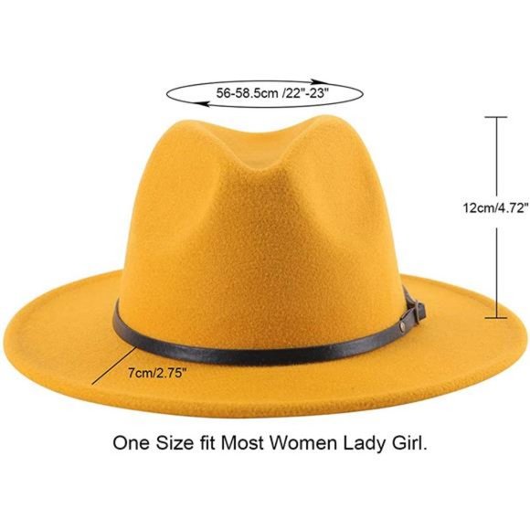 Lanzom Womens Classic Wide Brim Floppy Panama Hat Belt Buckle Wool Fedora Hat main image 4